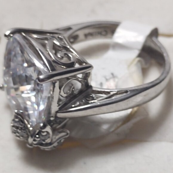 Women's Size 4 1/2 Sterling Silver Ring Large Cubic Zirconia Italian 925 silver - Picture 4 of 6